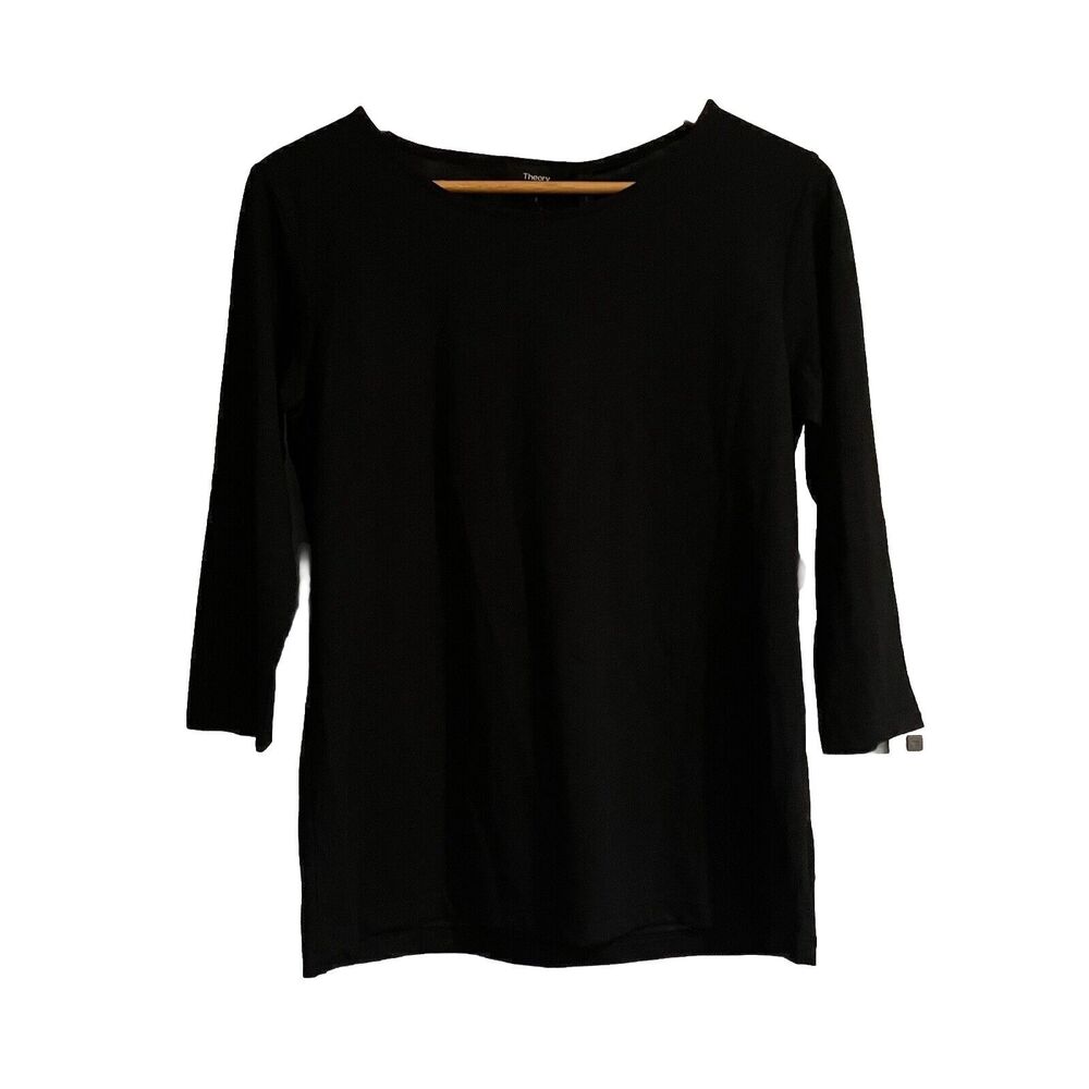 Theory Atmos Light Top 3/4 Sleeve Black Sz S Basic Essential‎ Classic Career
